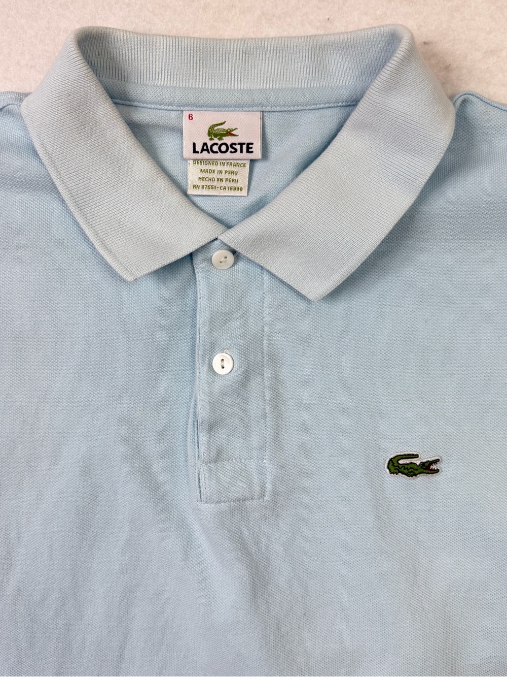 Lacoste Pale Blue Polo with Green Crocodile Logo